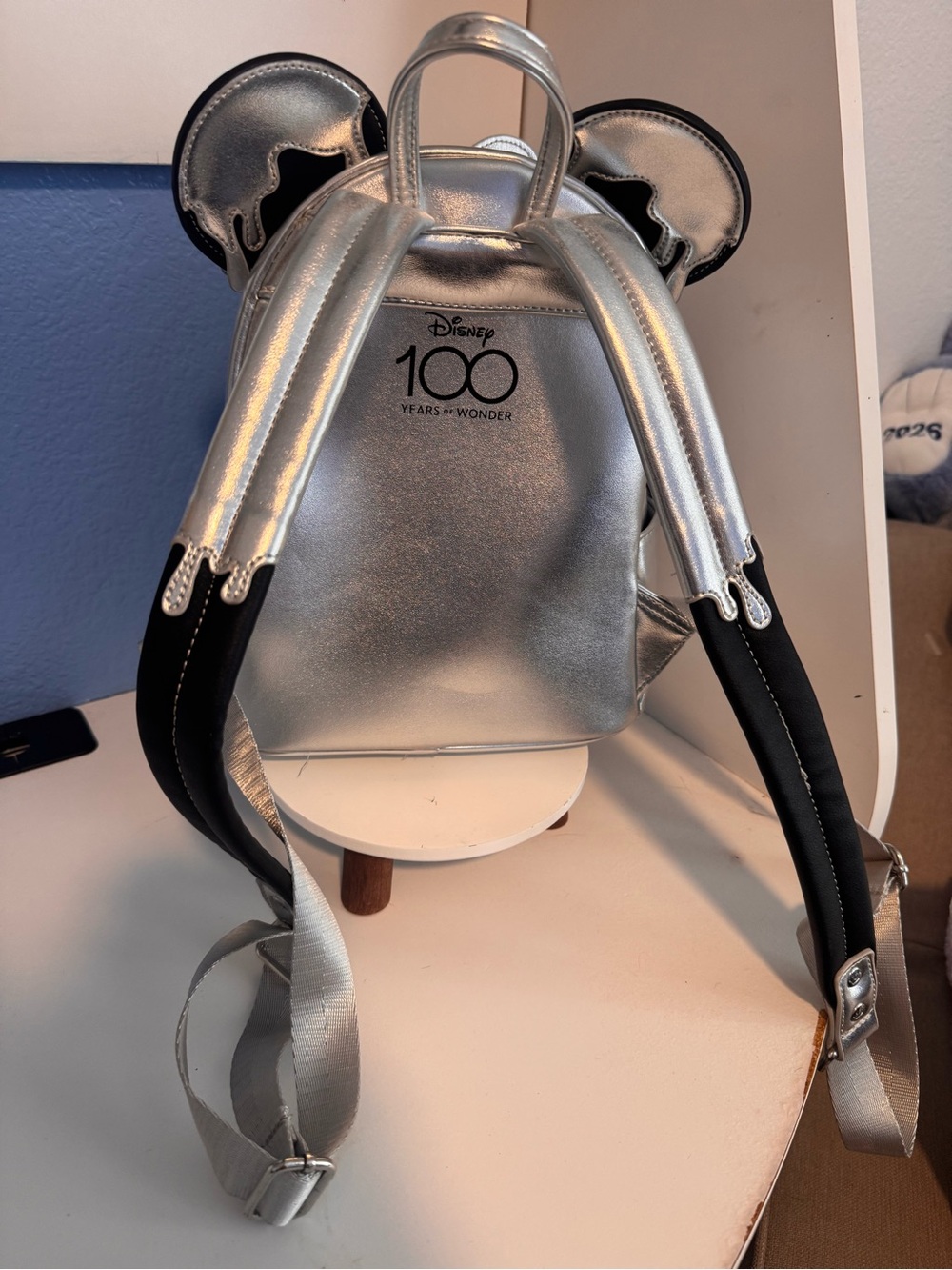 Loungefly Metallic Silver Minnie Ear Mini Backpack 100 years of Disney edition - Picture 9 of 11